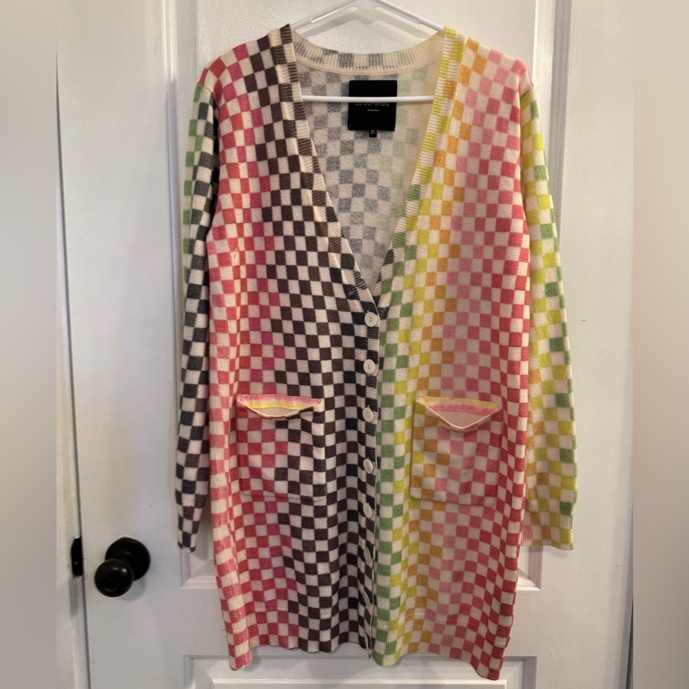 Le Superbe Eclipse Mix Check Wool & Cashmere Cardigan New Wave Checkers Nude